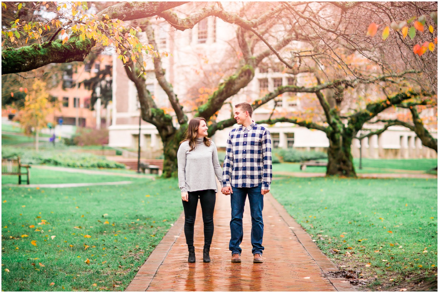 A Rainy Autumn Engagement at the University of Washington