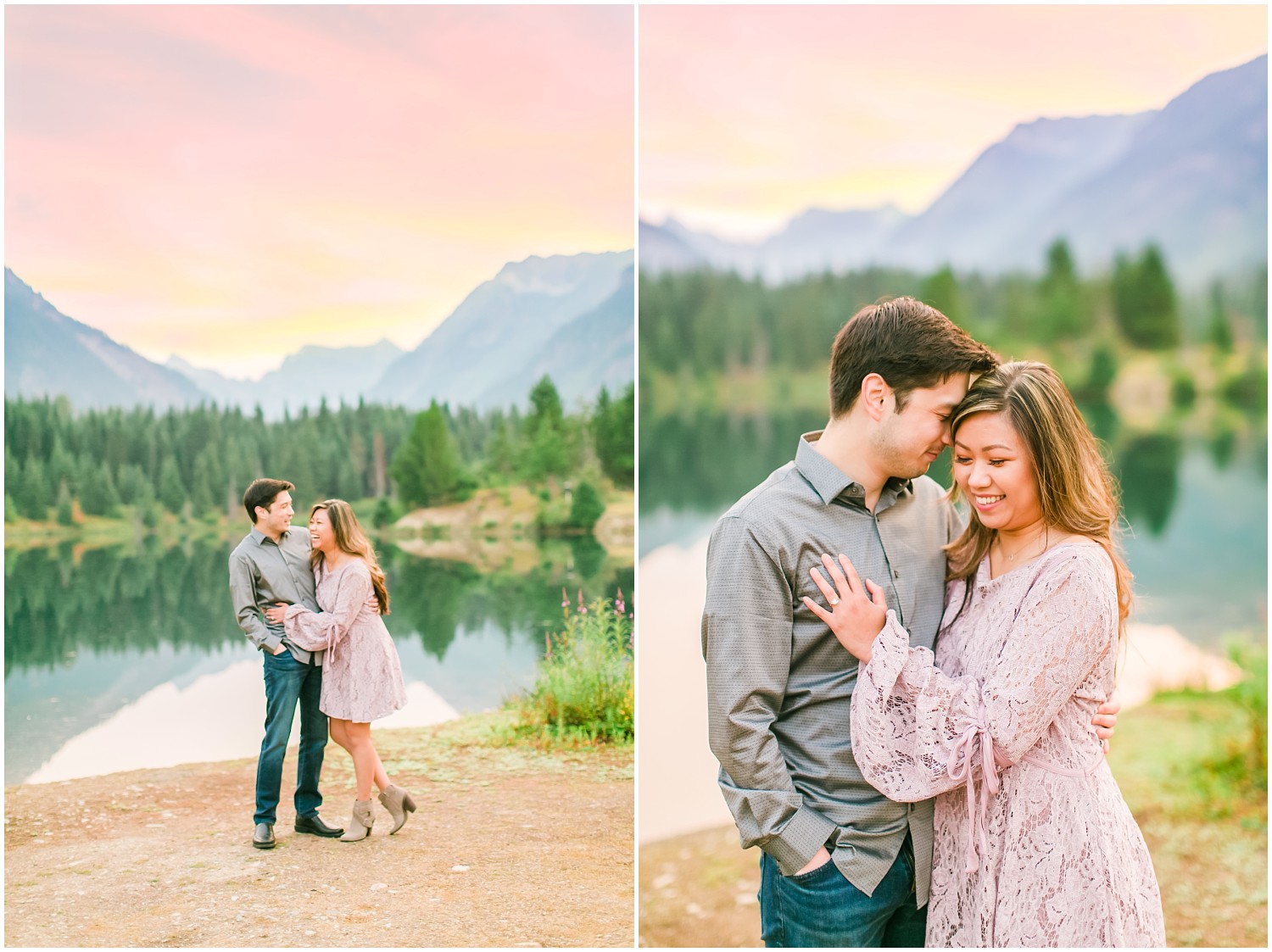 Sunrise Gold Creek Pond Engagement | Cameron & Rachel