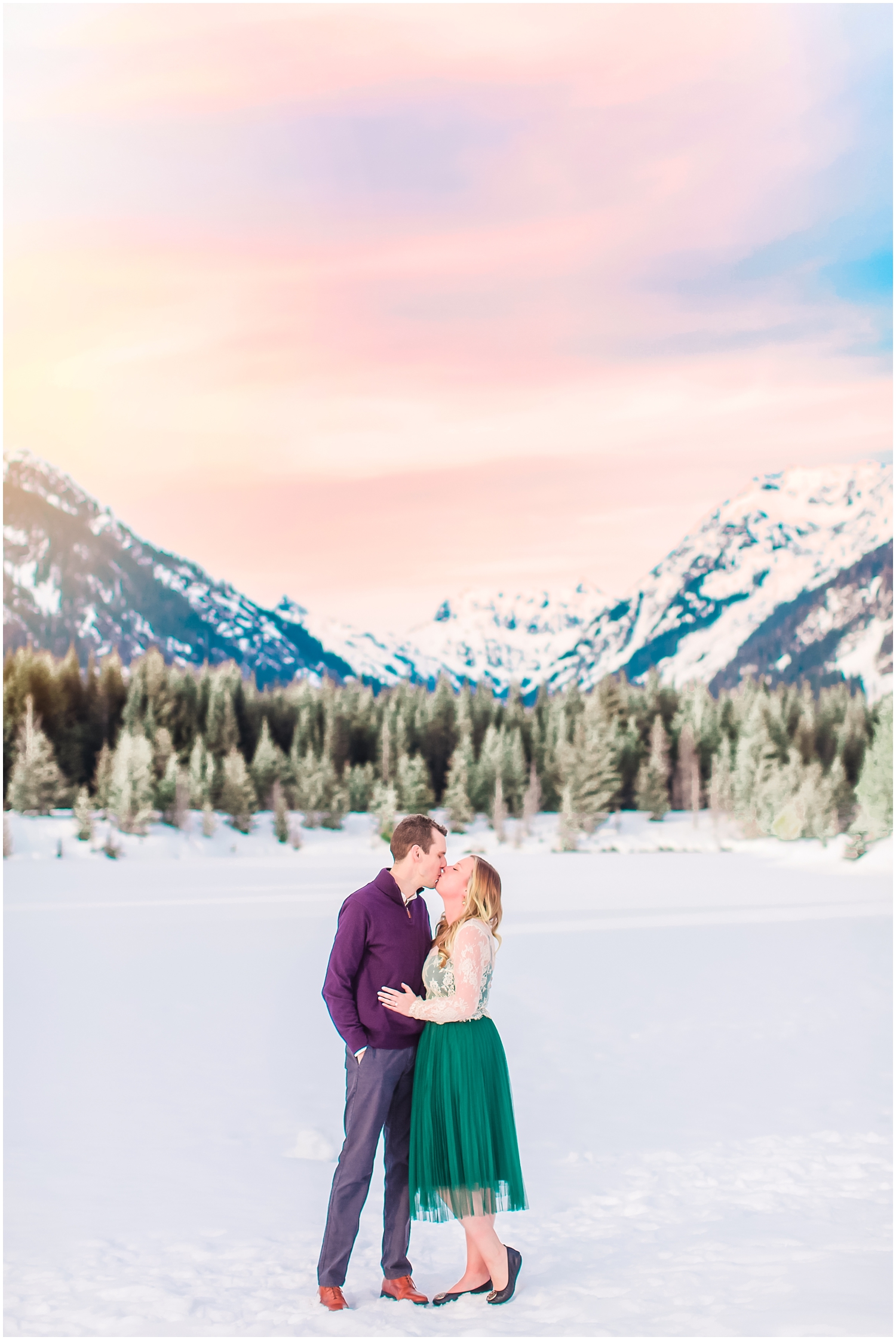 Sunset Winter Gold Creek Pond Engagement | Ryan & Sarah